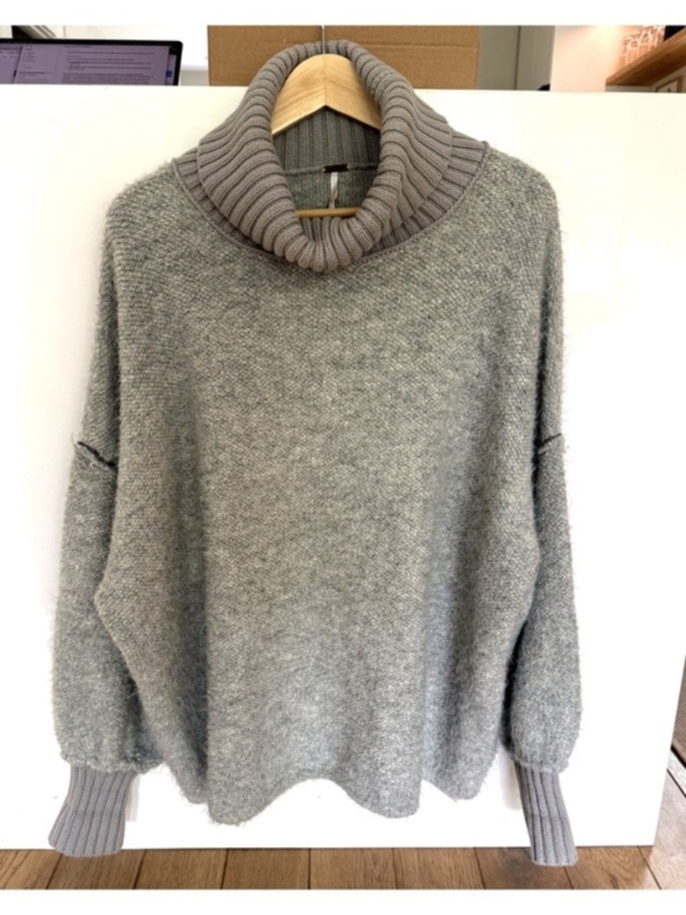 Free People Grey Ribbed Cowl Neck Sweater